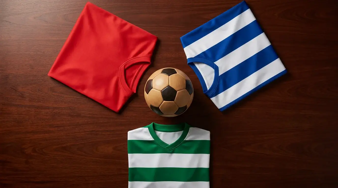 Tres grandes del fútbol portugués: escudos de Benfica, Porto y Sporting sobre césped de estadio