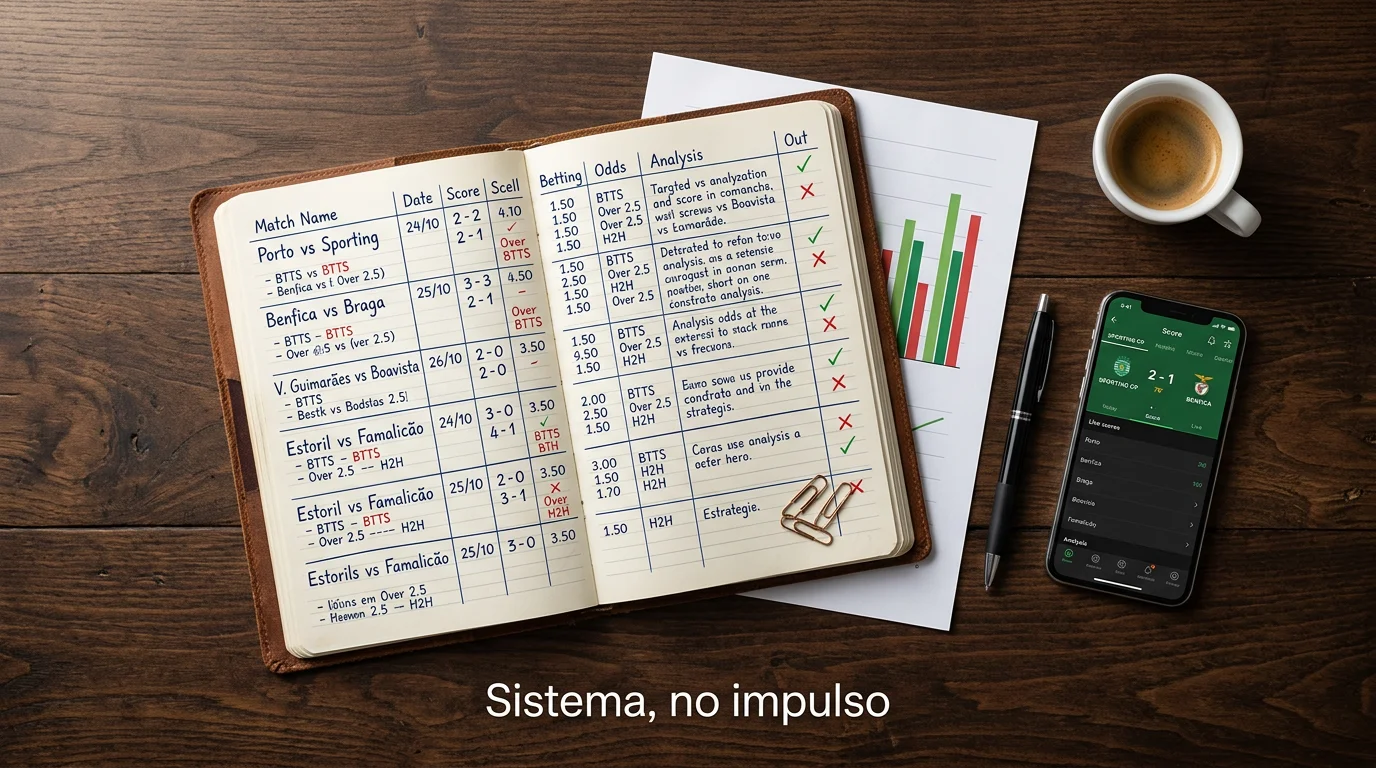 Estrategias de apuestas deportivas con datos de fútbol portugués sobre una mesa